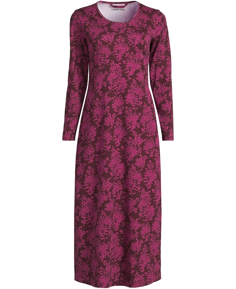 Lands' End Plus Cotton Long Sleeve Midcalf Nightgown