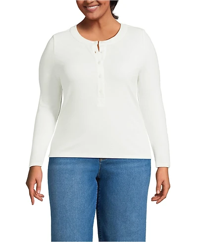 Lands' End Plus Drapey Rib Fitted Long Sleeve Henley T-Shirt