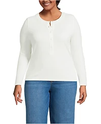 Lands' End Plus Drapey Rib Fitted Long Sleeve Henley T-Shirt