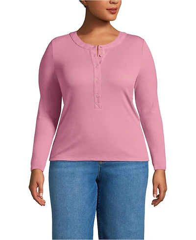 Lands' End Plus Drapey Rib Fitted Long Sleeve Henley T-Shirt