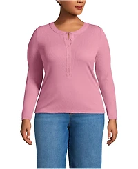 Lands' End Plus Drapey Rib Fitted Long Sleeve Henley T-Shirt