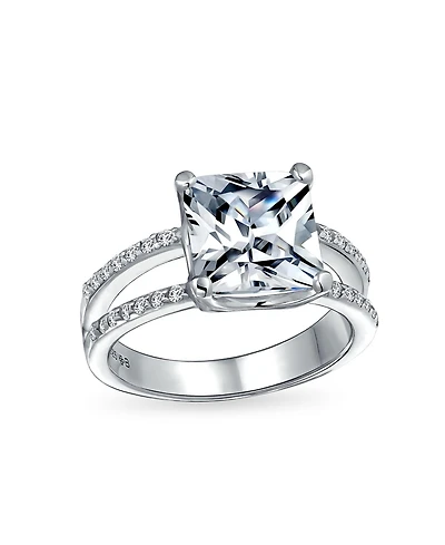 Bling Jewelry 3CT Square Princess Cut Cz Promise Ring Cubic Zirconia Split Shank Pave Band Sterling Silver