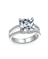 Bling Jewelry 3CT Square Princess Cut Cz Promise Ring Cubic Zirconia Split Shank Pave Band Sterling Silver