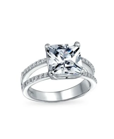 Bling Jewelry 3CT Square Princess Cut Cz Promise Ring Cubic Zirconia Split Shank Pave Band Sterling Silver