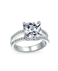 Bling Jewelry 3CT Square Princess Cut Cz Promise Ring Cubic Zirconia Split Shank Pave Band Sterling Silver