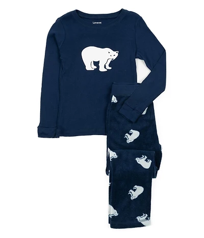 Leveret Kids Cotton Top and Fleece Pants Pajamas, Polar Bear Print, Matching Family Christmas Pajamas