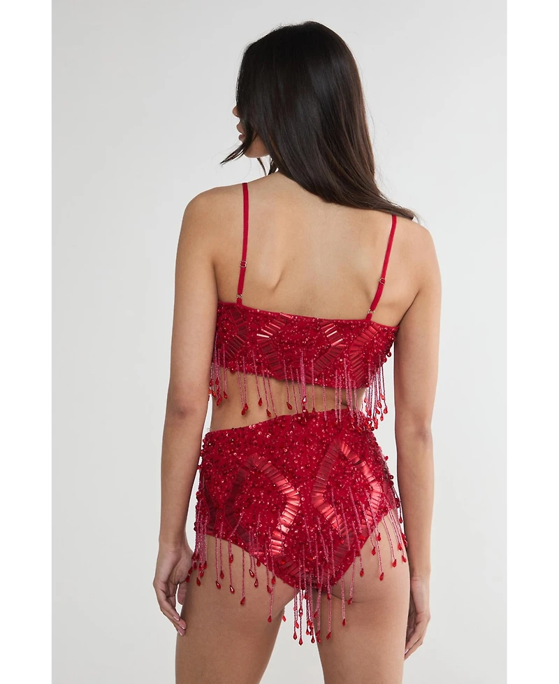 Nasty Gal Women's Embellished Tassel Beaded Booty Shorts