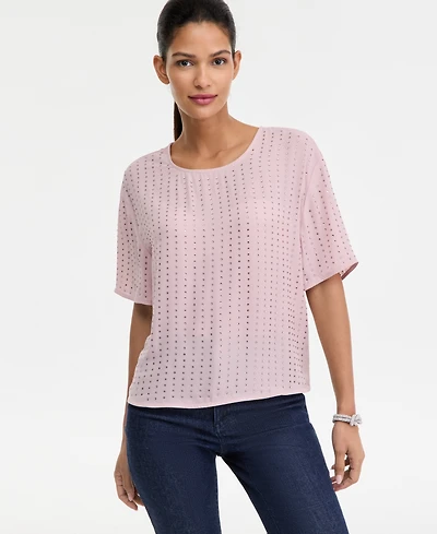 I.n.c. International Concepts Women's Embellished Short-Sleeve Top, Macy's Exclusive