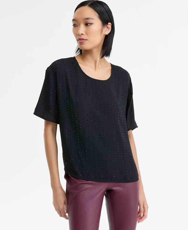 I.n.c. International Concepts Women's Embellished Short-Sleeve Top, Macy's Exclusive