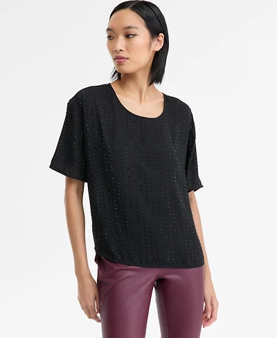I.n.c. International Concepts Women's Embellished Short-Sleeve Top, Macy's Exclusive