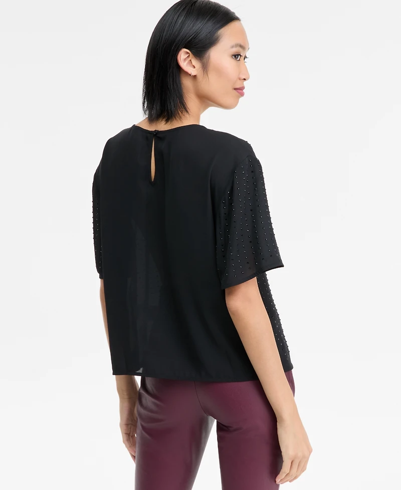 I.n.c. International Concepts Women's Embellished Short-Sleeve Top, Macy's Exclusive