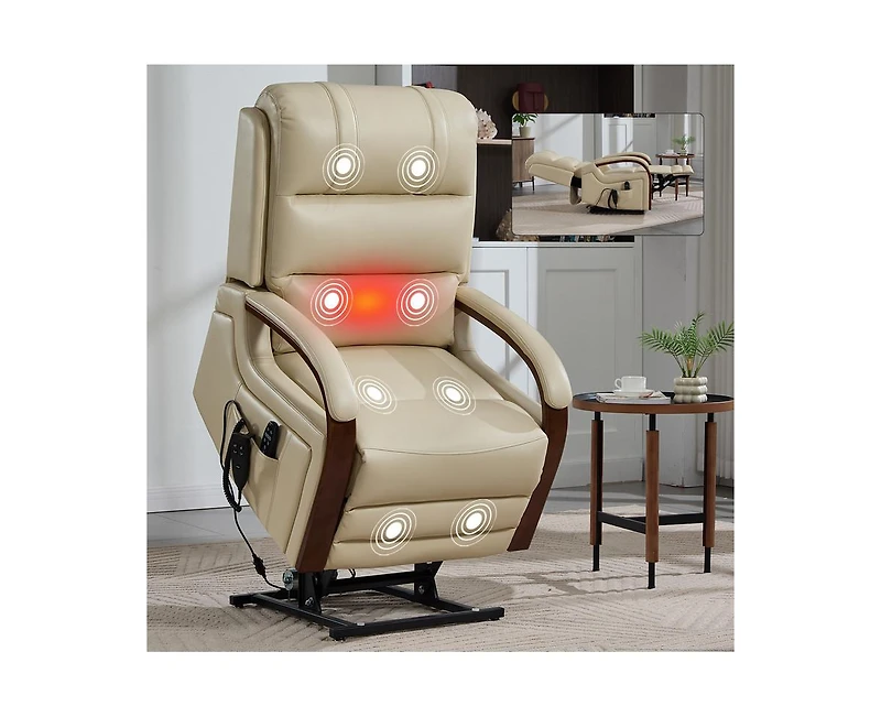 Casainc Power Leatheraire Lift Recliner Chair Dual Motor Infinite Position Up to 350 Lbs with Solid Wood Armrests, Heat Massage and Heavy Duty Motion
