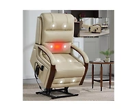 Casainc Power Leatheraire Lift Recliner Chair Dual Motor Infinite Position Up to 350 Lbs with Solid Wood Armrests, Heat Massage and Heavy Duty Motion
