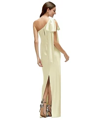 After Six Women's One-Shoulder Bias-Cut Satin Maxi Dress with Cascading Shoulder Bow