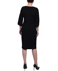 Ny Collection Petite 3/4 Cultivated Pearl-Detail Petal Sleeve Dress