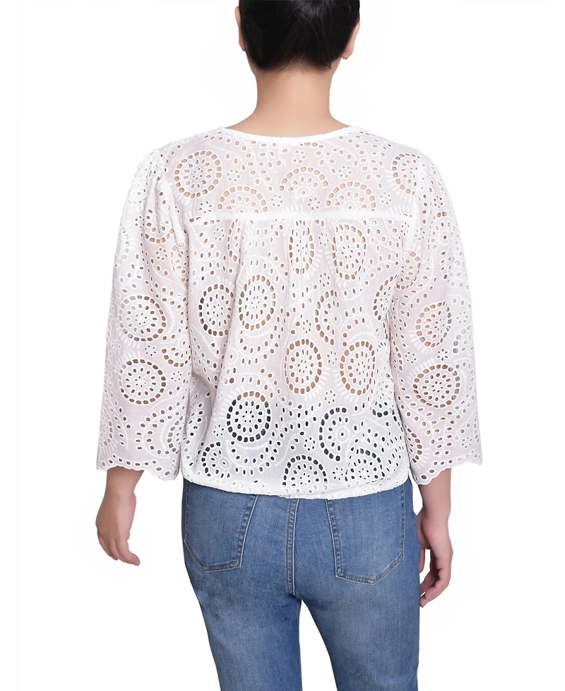 Ny Collection Petite 3/4 Sleeve Eyelet Top