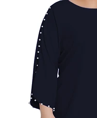 Ny Collection Plus 3/4 Cultivated Pearl-Detail Petal Sleeve Dress