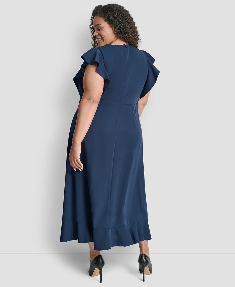 Dkny Plus V-Neck Ruffle Sleeve Midi Dress