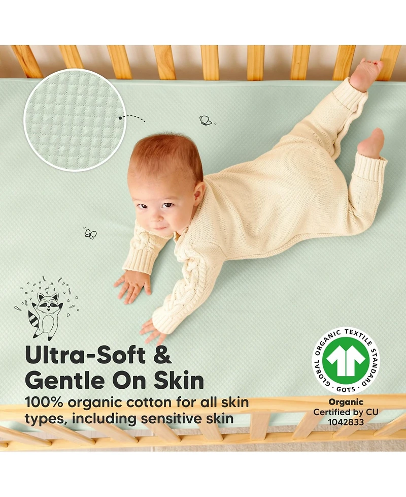 KeaBabies 2-Pack Protect+ Waterproof Crib Mattress Protector Covers, Quin Quilted Cotton Baby Topper, Toddler Sheets