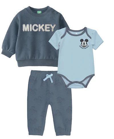 Disney Baby Boys 3-Piece Mickey Print Sweater, Bodysuit and Pants Set