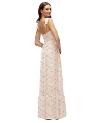 Dessy Collection Plus Ruffle Strap Chiffon Bustier Maxi Dress with Hem A-Line Skirt