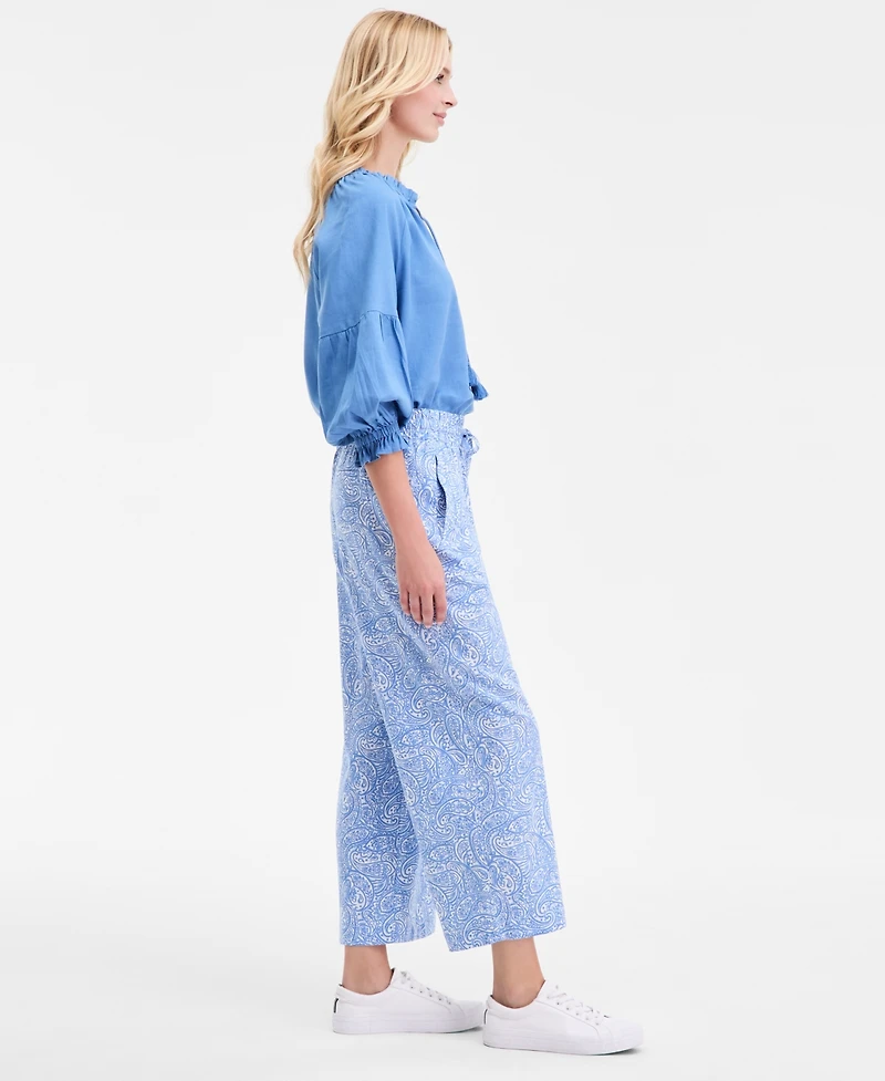 Nautica Jeans Women's Plaid Linen-Blend Drawstring Pants