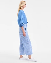 Nautica Jeans Women's Plaid Linen-Blend Drawstring Pants