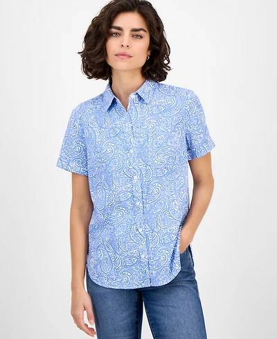 Nautica Jeans Women's Paisley Short-Sleeve Camp Shirt