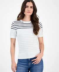 Nautica Women's Short-Sleeve Striped Crewneck Sweater