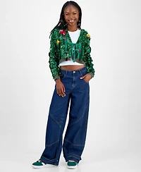 Hooked Up by Iot Juniors' Tinsel Cardigan Sweater
