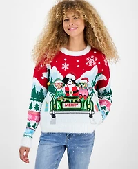 Hooked Up by Iot Juniors' Merry Dogs Car Ride Sweater