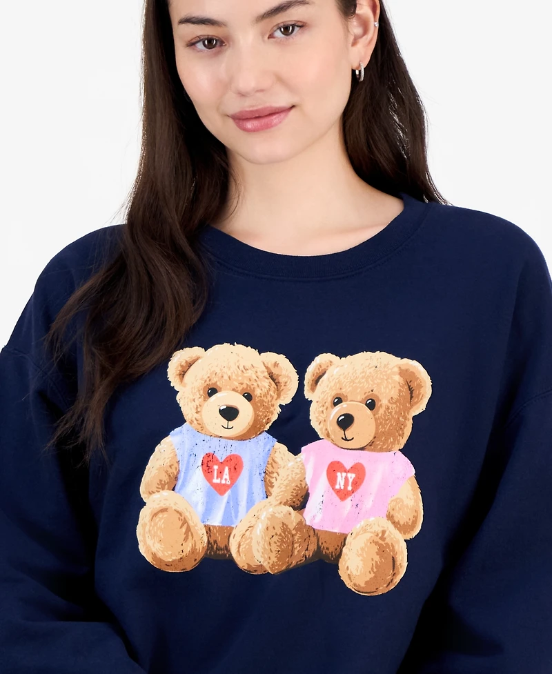 Love Tribe Juniors' Teddy Bear Nyc & La Graphic Sweatshirt