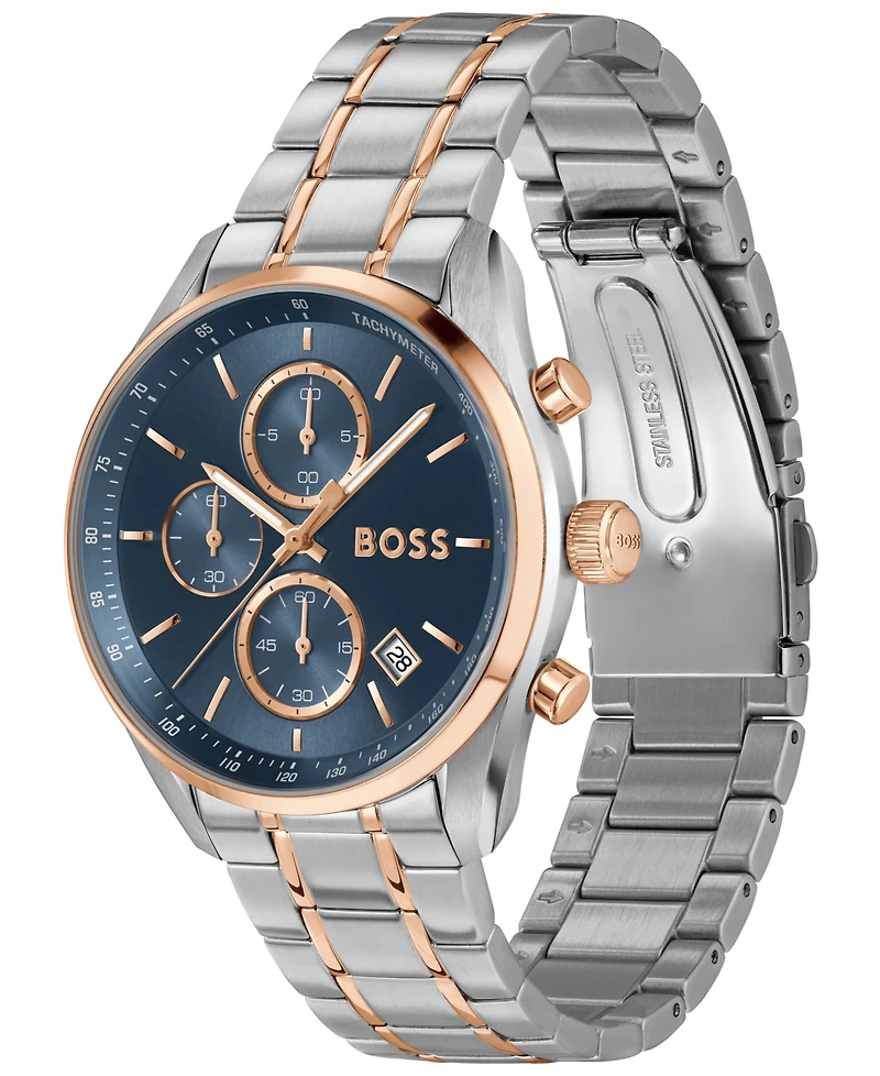 Hugo Boss Men's Grand Prix 40 Quartz Fashion Chrono Two Tone Stainless Steel Watch, 40mm