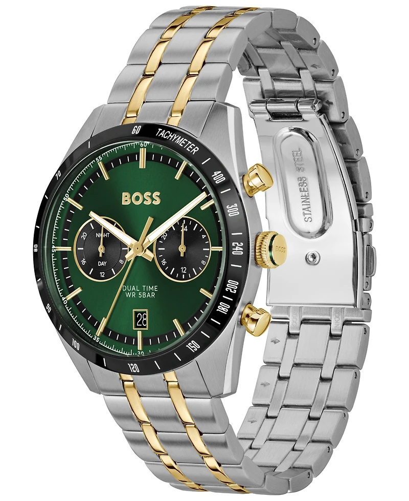 Hugo Boss Men's Tourmaster Quartz Multifunction Stainless Steel Ionic Plated Thin Gold Steel Watch, 41mm