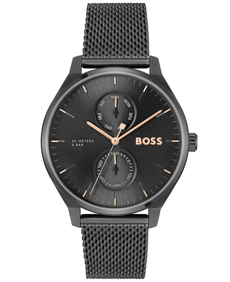 Hugo Boss Men's Tyler Giftset Quartz Multifunction Ionic Plated Black Steel Watch, 43mm