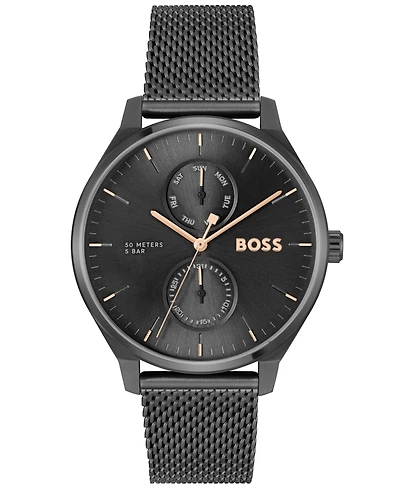 Hugo Boss Men's Tyler Giftset Quartz Multifunction Ionic Plated Black Steel Watch, 43mm