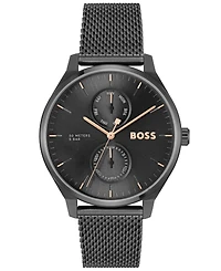 Hugo Boss Men's Tyler Giftset Quartz Multifunction Ionic Plated Black Steel Watch, 43mm