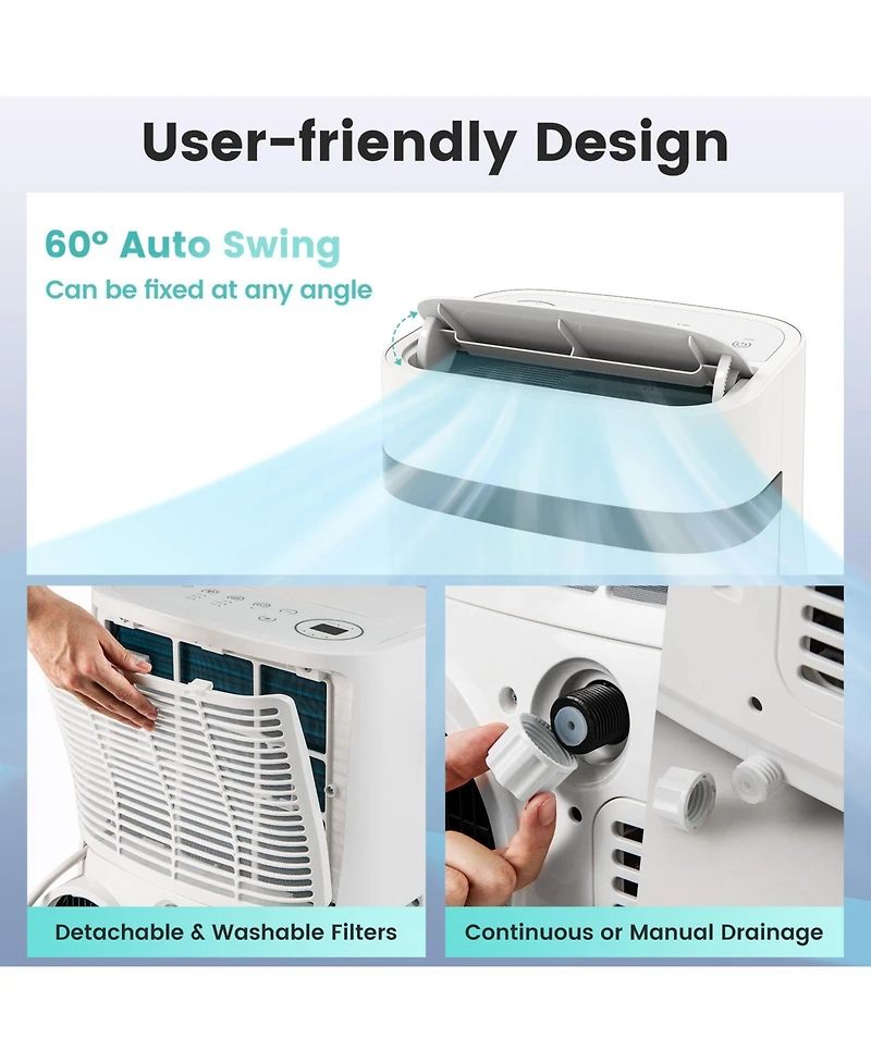 Gymax 12000 Btu Portable Air Conditioner w/ Fan & Dehumidifier Sleep Mode 24H Timer