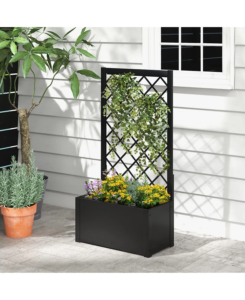 Gymax 2 Pcs Raised Garden Bed with Trellis Metal Planter Box for Climbing Plants