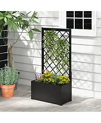 Gymax 2 Pcs Raised Garden Bed with Trellis Metal Planter Box for Climbing Plants