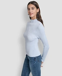 Dkny Jeans Petite Ribbed Mock-Neck Sweater