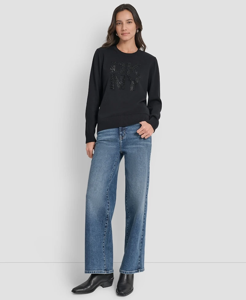 Dkny Jeans Petite Embellished Logo Crewneck Sweater
