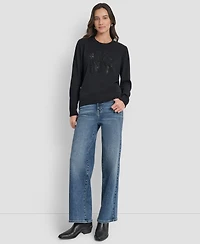 Dkny Jeans Petite Embellished Logo Crewneck Sweater