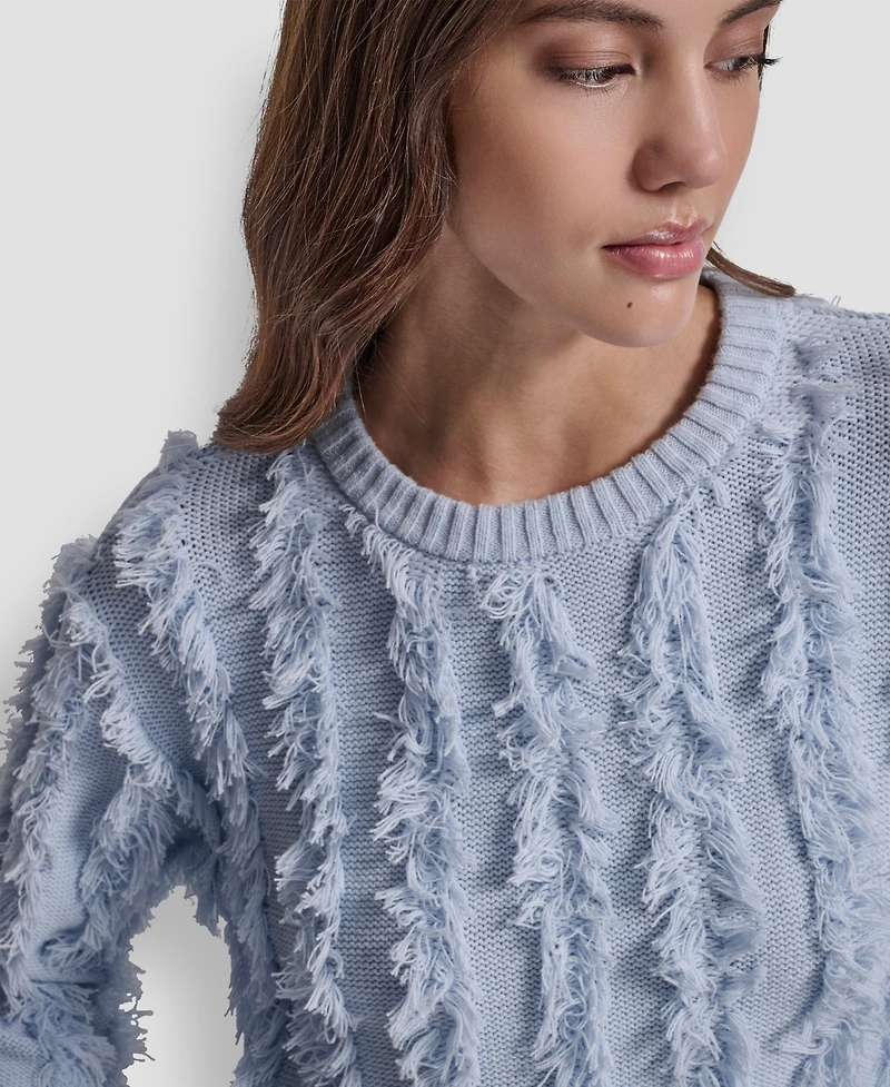 Dkny Jeans Petite Fringe Crewneck Sweater