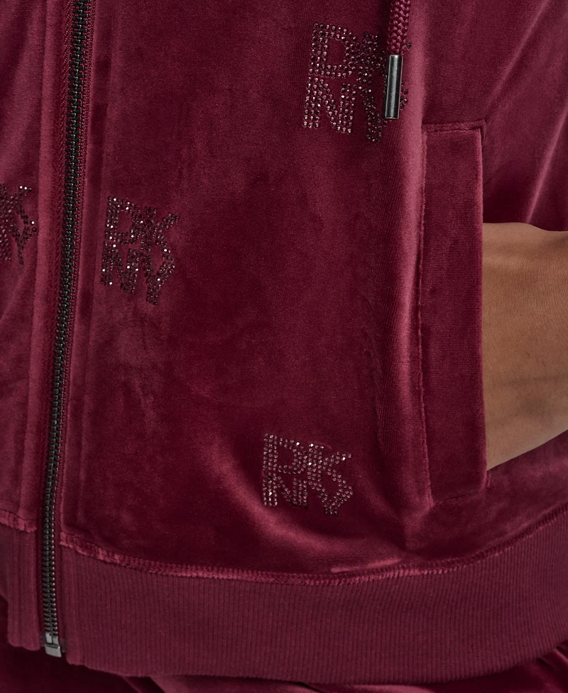 Dkny Jeans Petite Logo Detail Velour Zip-Up Hoodie