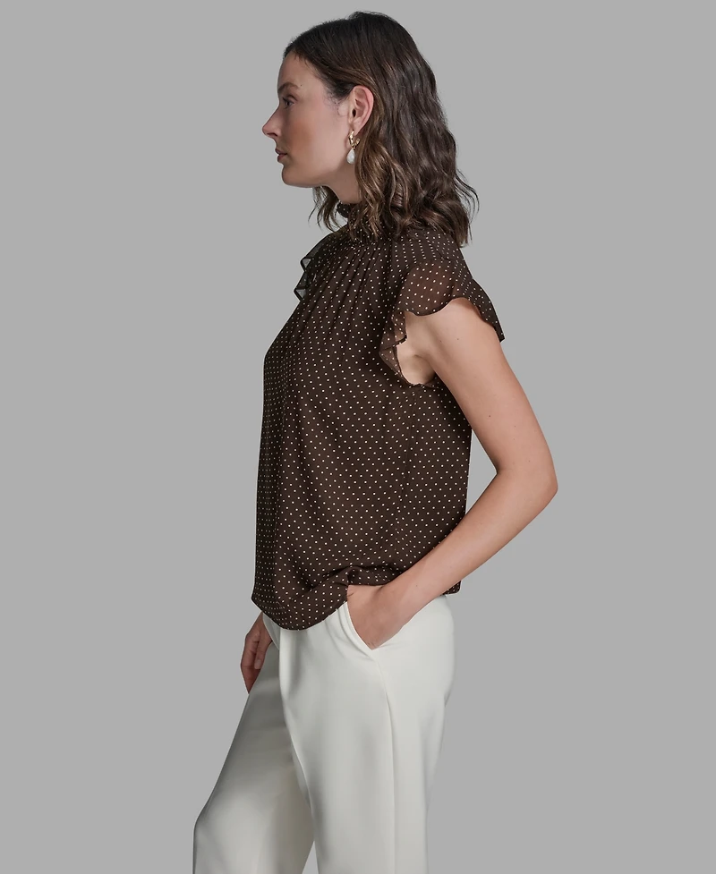 Bcbg Women's Polka Dot Mock Neck Blouse