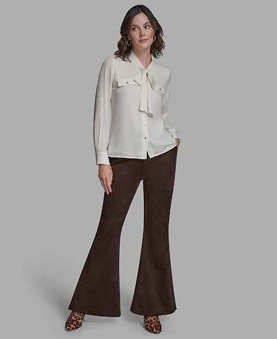 Bcbg Women's Button Down Tie Neck Blouse