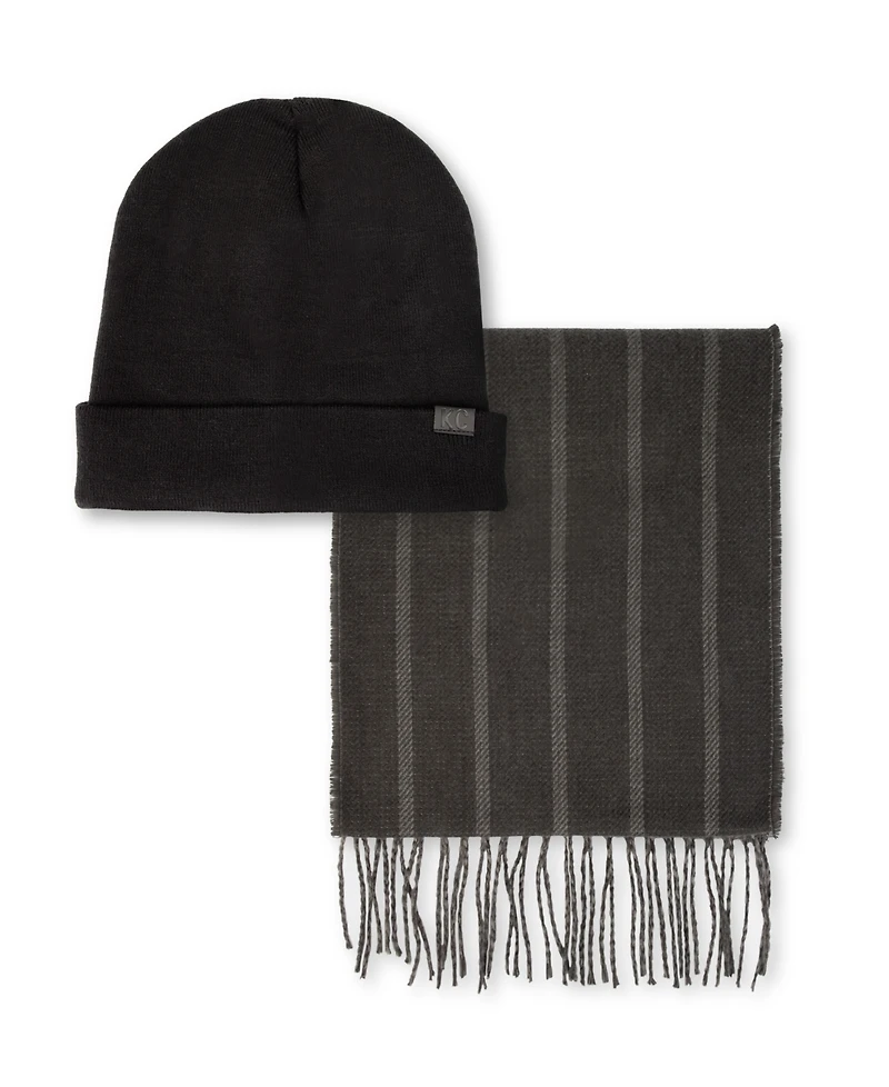 Kenneth Cole Reaction Men's 2-Piece Striped Scarf and Beanie Set