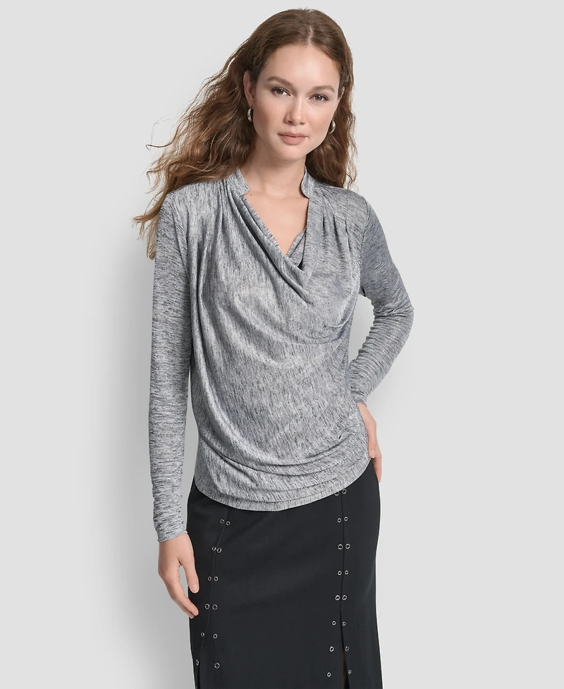 Dkny Women's Long Sleeve Heather Cowl Neck Top