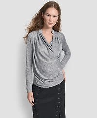 Dkny Women's Long Sleeve Heather Cowl Neck Top